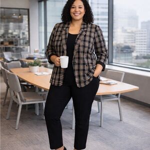 Requirements Woman Plaid Blazer Size 20W Black Beige Linen Rayon Business Casual